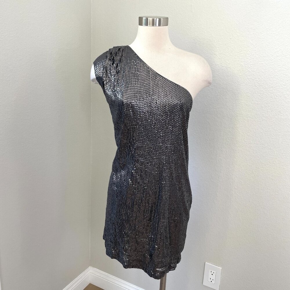 Michael Kors Womens XS Gray Sequin One Shoulder Mini Cocktail Dress